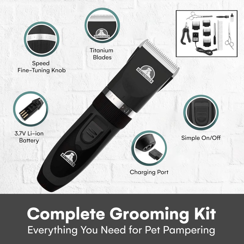 Pet Union Professional Dog Grooming Kit - Cordless Low Noise Dog Clippers for Grooming Thick Coats - All Pet Safe Cat Hair Trimmer - Pet Grooming Kit Includes Dog Hair Clippers, Nail Trimmer & Shears - Image 2